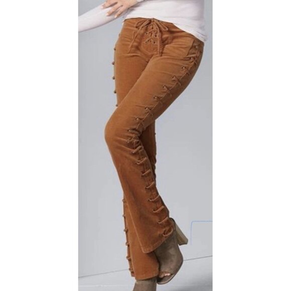 Venus Y2K Low Rise Corduroy Lace Up Flared Pant Brown Boho Hippie Festival Sz 12 - Picture 1 of 12
